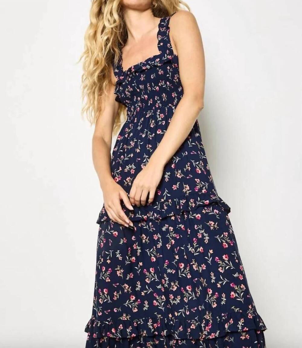 NEW APRICOT women's ditsy floral smocked maxi dress in navy